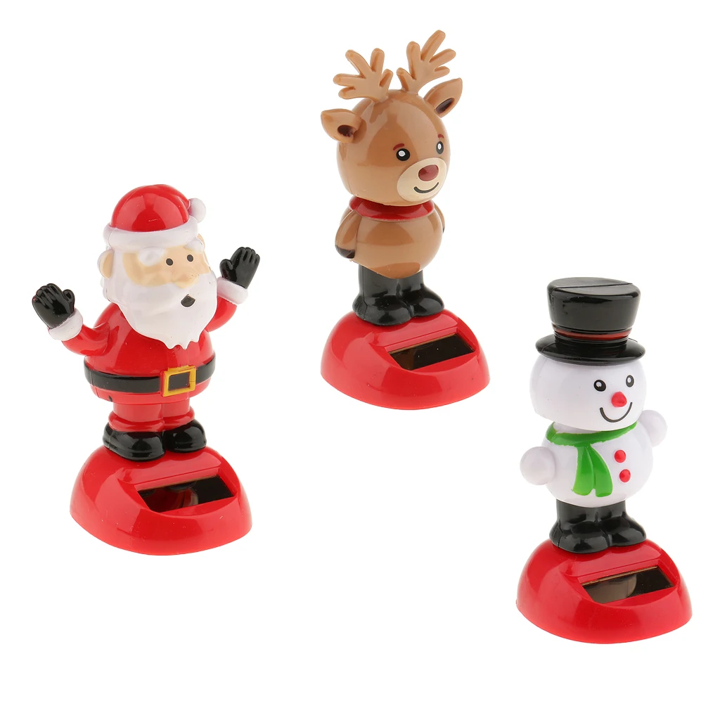 3Pcs Solar Car Dashboard Bobbling Shaking Nodding Toy Snowman Reindeer Santa Claus Bobblehead Toy for Kids Gift Xmas Gift