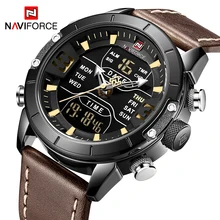 

NAVIFORCE Male Luxury Brand Quartz Watches Men LED Digital Waterproof Wristwatch Sports Business Leather Clock Relogio Masculino