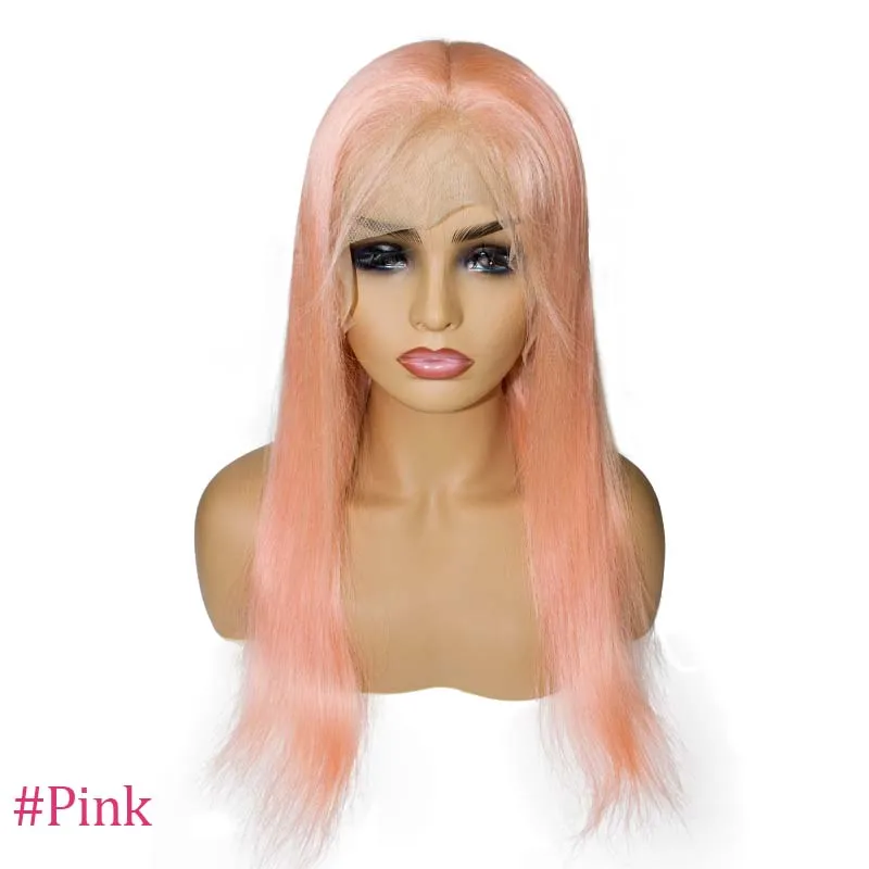 pink Бразильские Remy прямые волосы цвет полный кружева человеческие волосы парики с детскими волосами 1"-24" омбре полный парик шнурка - Цвет: pink