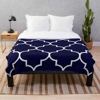 

Quatrefoil Large Navy Blue Throw Blanket Soft Sherpa Blanket Bed Sheet Single Knee Blanket Office Nap Blanket