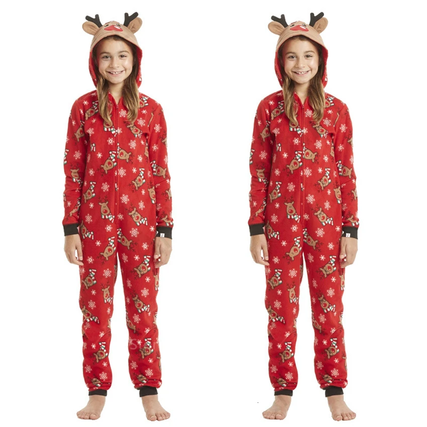 Семейная одежда Рождественская Пижама с оленем, комбинезон с капюшоном, комбинезон для маленьких девочек и мальчиков Семейные комплекты