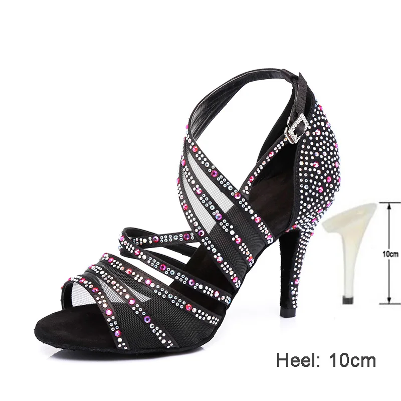 Black 10CM HROYL/женские туфли для латинских танцев для девушек; женские туфли со стразами для бальных танцев; танцевальные туфли для танго; 10/8. 5/7. 5/6 см; каблуки; Прямая поставка - Цвет: Black 10CM