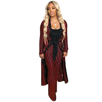 

Autumn Sexy 2 Three Piece Matching Suit Casual Winter High Elastic Wide Leg Pants And Long Cardigan Women Sets