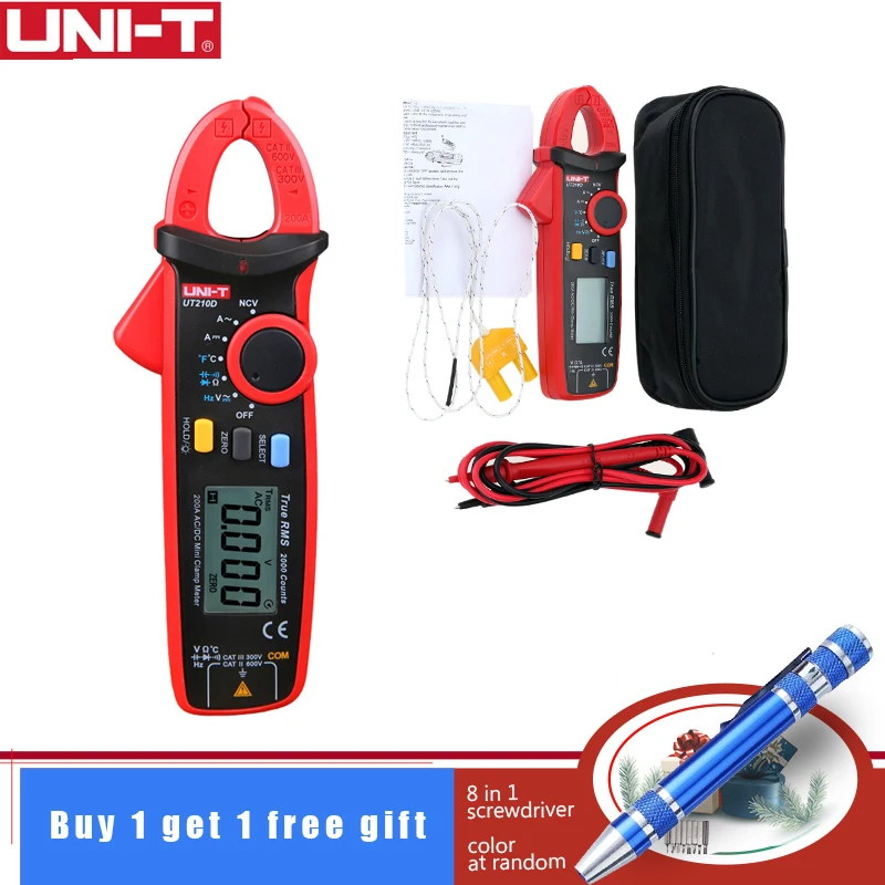 UNI-T UT210D Мини цифровой мультиметр с зажимом Электрический 200A Авто Диапазон AC/DC