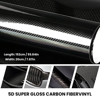 

152cm*10cm Glossy Black Car Styling 5D Carbon Fiber Vinyl film Car Wrap With Air Free Bubble DIY Car Tuning Part Sticker