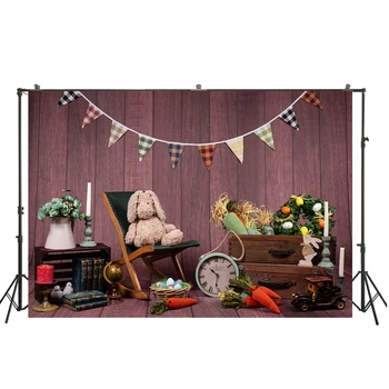 

HUAYI children toys background rabbit and radish eggs photo photography happy Easter photo backdrop W-3777