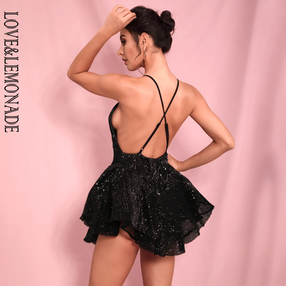 Женский костюм с блестками LOVE & LEMONADE пляжного типа глубоким V образным вырезом и