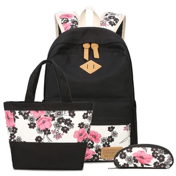 

3Pcs/Set Fashion Backpack Canvas Bag Ethnic Wind Printed Flower Embroidered Backpack Student School Bag Cute Kids Backpack
