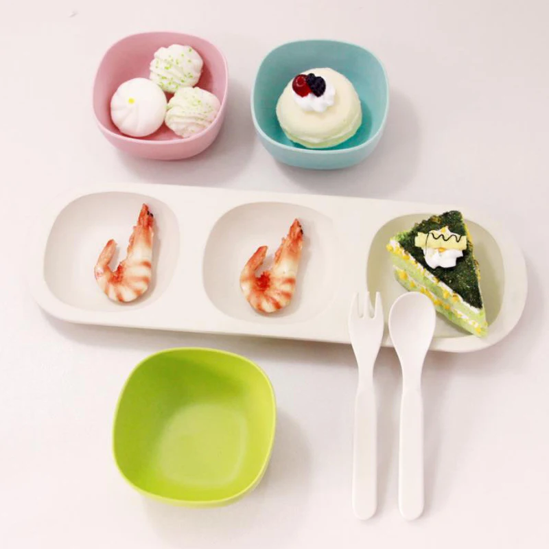 

6pcs/set Dinnerware Set Fruit Snack Dishes Small Plates Eco-Friendly Bamboo Cutlery Sets Children's Tableware Bowls with Spoons