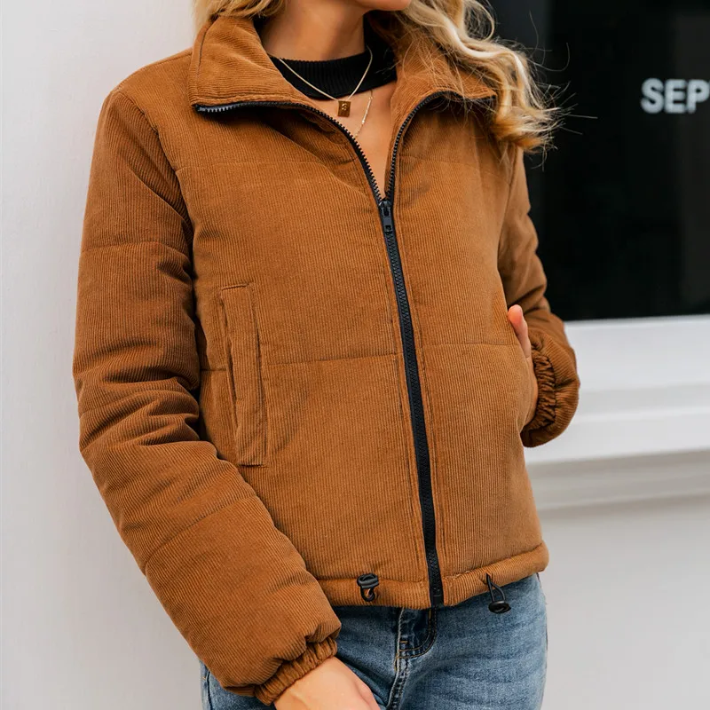 Casual Corduroy Thick Parka Women Oversize Streetwear Jacket Coat