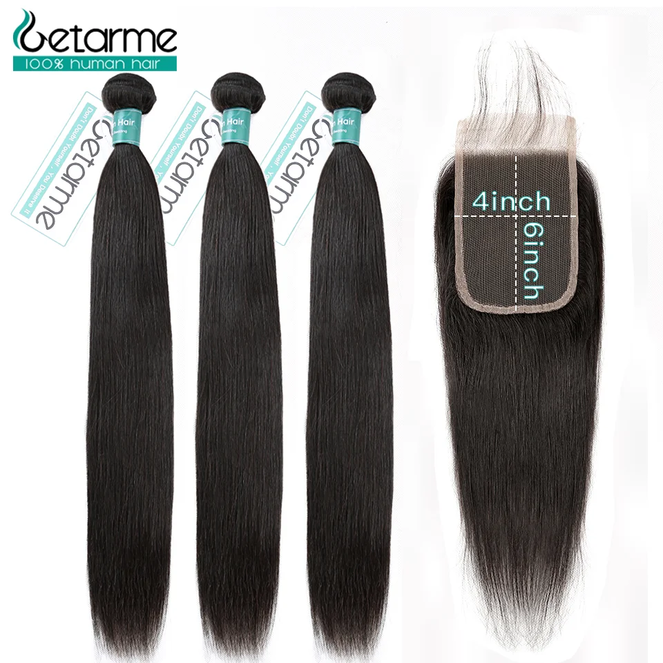 Getarme волосы бразильские прямые пряди с 4x6 Кружева Закрытие 100% Remy Пряди