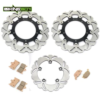 

BIKINGBOY For YAMAHA YZF R6 2003-2004 YZF-R6S 2003-2008 Round Wavy Floating Front Rear Brake Discs Disks Rotors Pads