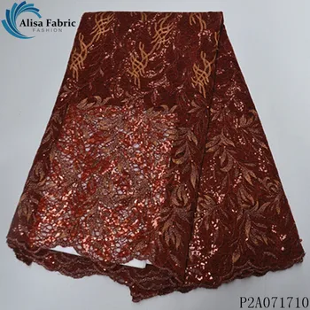 

Alisa african net lace french sequins fabric 2020 high quality brown embroidery with beads nigerian mesh lace fabric 5 yards/pcs
