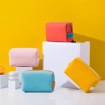 

Travel Cosmetic Bag Makeup Case Women Zipper Make Up Handbag Organizer Storage Pouch Toiletry Wash Bags PU Leather Bags Yellow