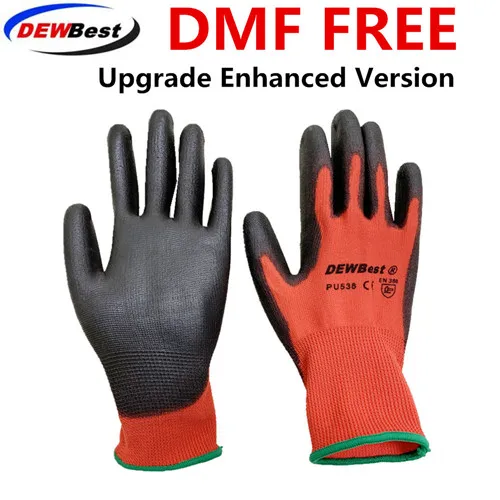 DEWbest перчатки, магазин, фабричные рабочие перчатки, Полиуретановые защитные перчатки, 12 пар/лот, европейский стандарт 001 - Цвет: DMF RED GLOVES