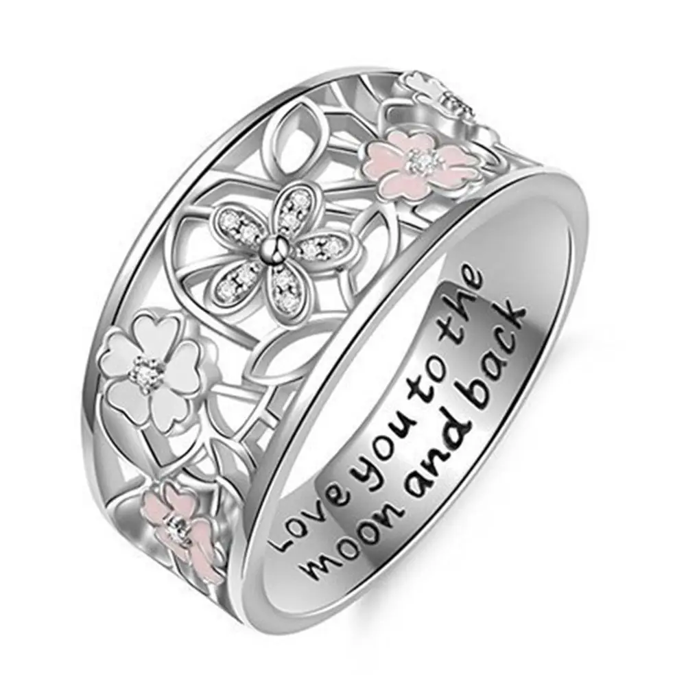 Women Flower Ring Hollow Flowers Inlaid With Transparent Shiny Zircon Rings Retro Fine Women's Jewelry Gifts For Girlfriends | Украшения