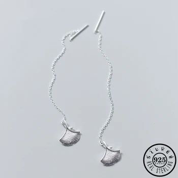 

Gingko Leaf Pendant Gold Color Plated Ear Threaderes Earings 100% 925 Sterling Silver Long Chain Dangle Drop Earrings for Women