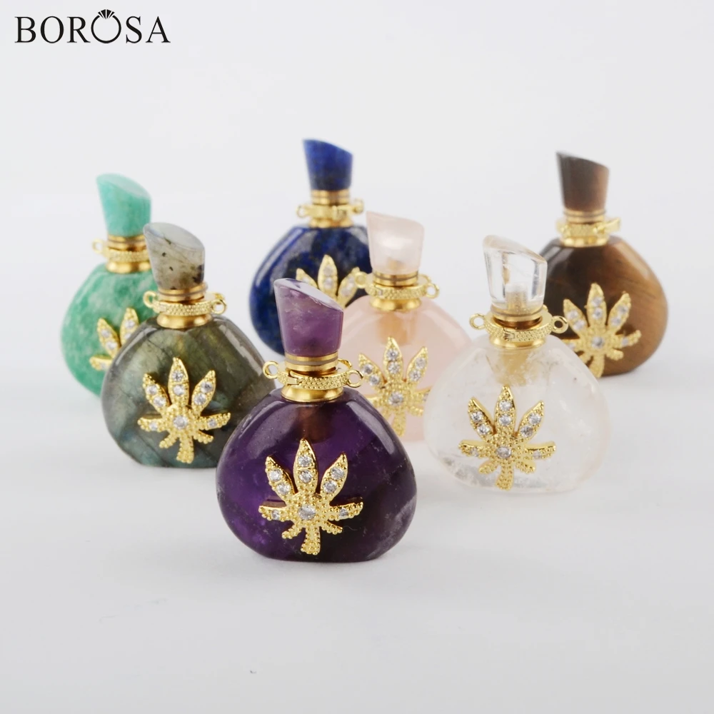 

BOROSA Perfume Bottle Pendant Double Charms for Jewelry Making Natural Stone Necklace Essential Oils Perfume Diffuser G1943