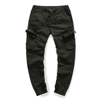 

New European and American solid color legging casual men's Multi Pocket pants