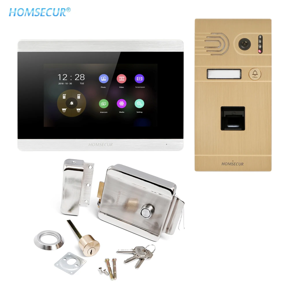 HOMSECUR 4 Wire AHD Video Door Entry Phone Call System with Video Mailbox Fingerprint Unlock IP65 Camera BC061HD-G+BM715HD-S