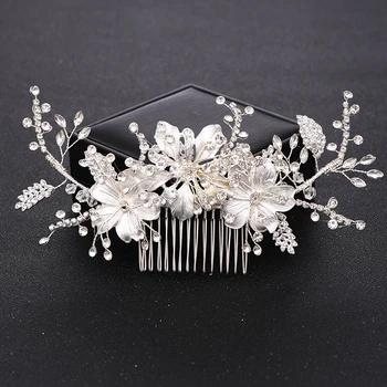 

Wedding Hair Comb Silver Color crystal Tiara Handmade Bride Headdress Flower Hair Jewelry Princess Headband Bride Hair Comb