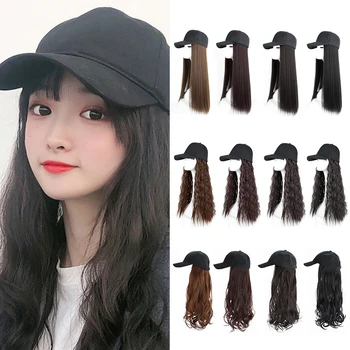 

Women Baseball Hat With Synthetic Hair Female Long Curly Hair Frivolous Invisible Wig Female Net Wig