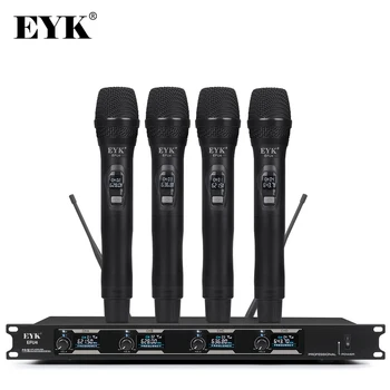 

EYK EFU4 4 Channels UHF Wireless Microphone System with Metal Material Handheld Mic for Stage Church Family Party Karaoke