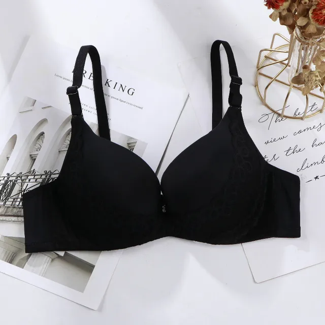 Lace Bra, Thick Cup Gathers Up, Adjustable Type, Underwire Smooth Bra, Collects The Side Milk Black