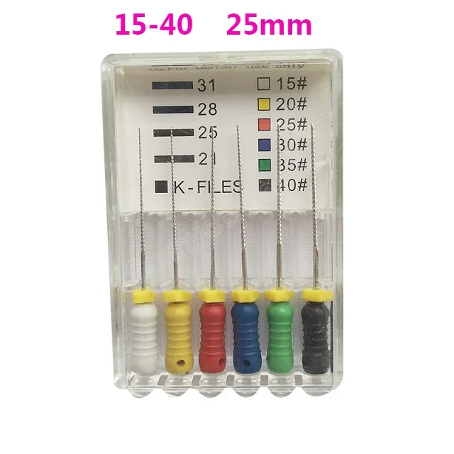 Assorted 25mm Стоматологическая стоматологическая эндо корневого канала K файлы Лима 6 шт./упак. Нержавеющая сталь Handuse K файлы с фокусным расстоянием 25 мм Стоматологическая эндодонтия файлы стоматологический инструмент - Цвет: Assorted 25mm