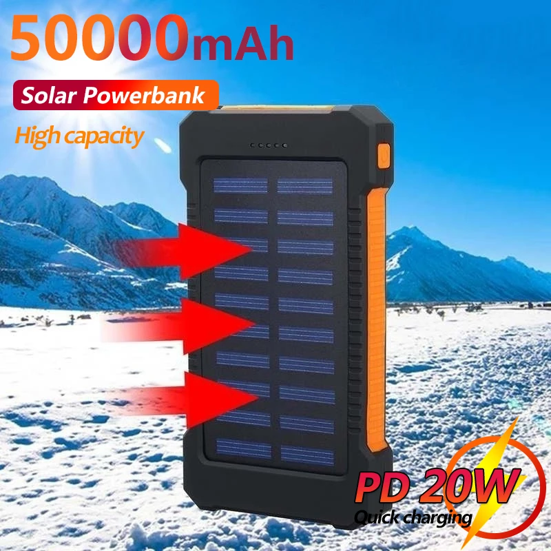external battery 50000mAh Portable Solar Power Bank Charger Large Capacity 2 USB Outdoor Camping External Battery for Xiaomi Samsung powerbank for phone