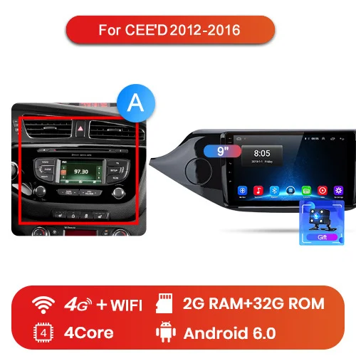 Junsun V1 2G+ 32G Android 9,0 DSP автомобильный Радио Мультимедиа Видео плеер навигация gps для KIA Cee 'd CEED JD 2012- 2 din без dvd - Цвет: 4G (2GB 32GB) A