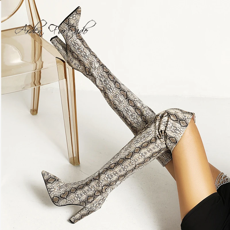 

Arden Furtado Fashion Women's Shoes Winter Pointed Toe Serpentine Chunky Heels Mature Sexy Over The Knee High thigh high Boots