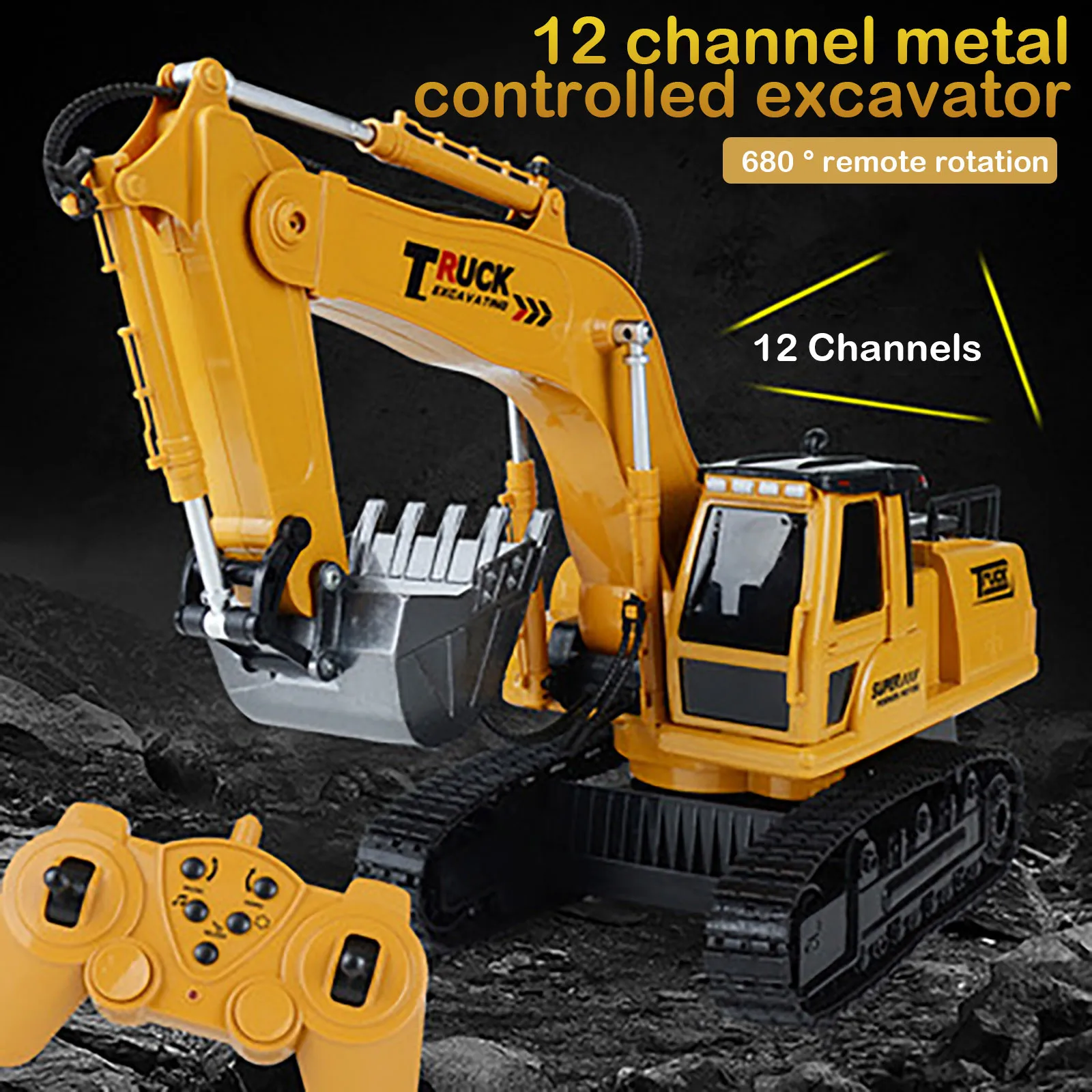 Remote Control Truck 12 Channel Full Function Remote Control Excavator Construction Tractor Toy Gift Pull Back Toys Durable