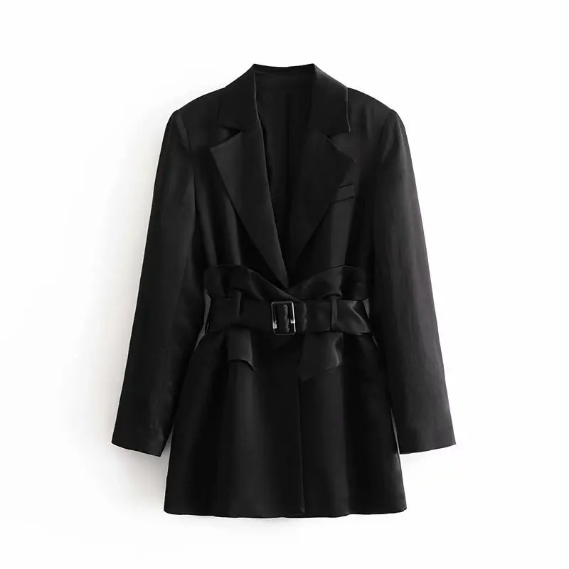 

71hh-2408 Europe And America WOMEN'S Dress 2019 Summer New Style Mid-length Satin Textured Belt Suit Jacket