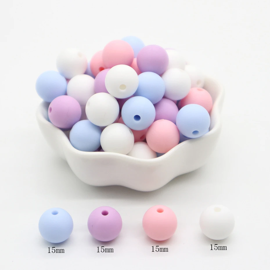 15mm 40pc 04 15 мм 40 шт Круглые Силиконовые бусы DIY для сосок, зажим, аксессуары, ювелирные изделия для прорезывания зубов, Детские Прорезыватели, детские подарки, детские товары - Цвет: 15mm 40pc 04