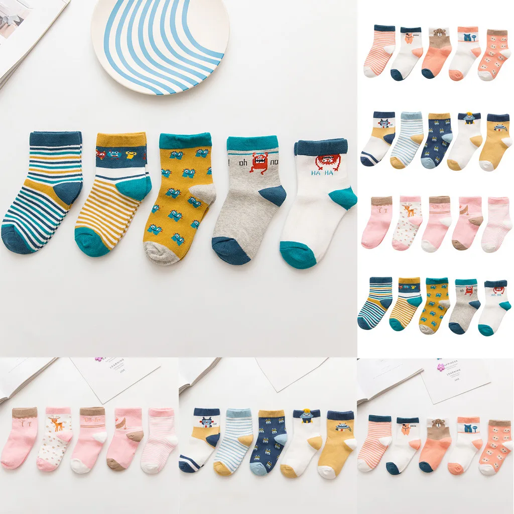 

5Pairs Infant Baby Socks Newborn Cartoon Comfortable Cotton Children's Socks Wild Socks Fashion Winter Autumn Socks M810#