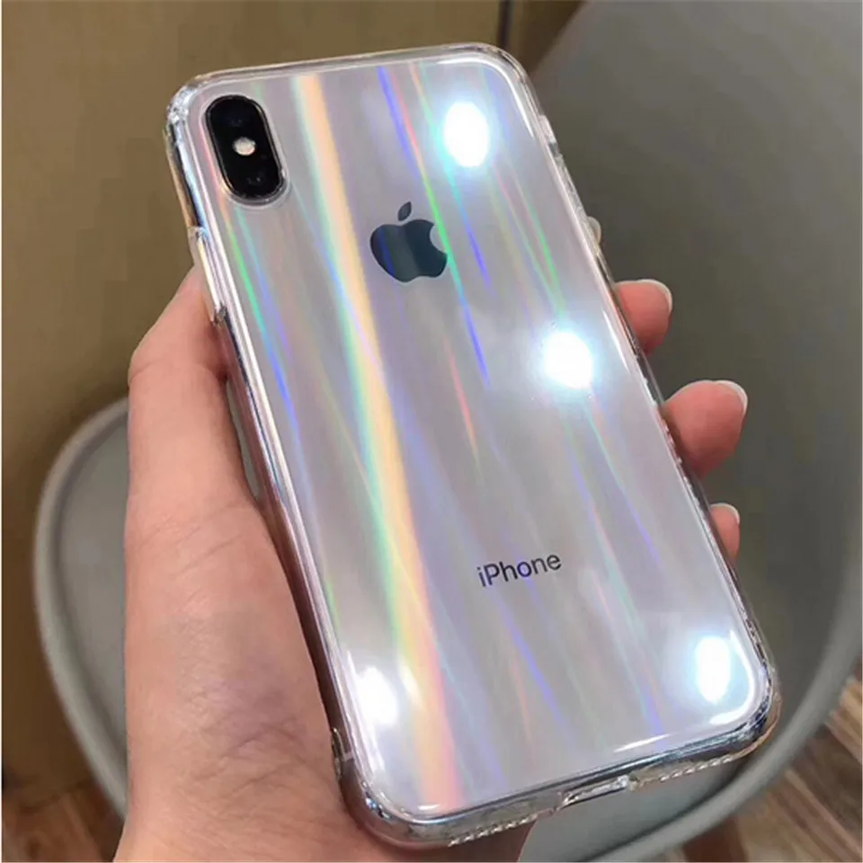 Градиентная Лазерная Радуга Чехлы для iPhone X XS Max XR прозрачный мягкий Кап iPhone 6 6S 7 8 Чехлы прозрачные акриловые чехлы