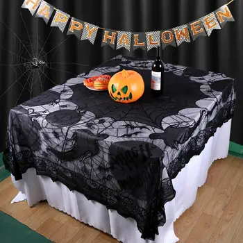 

OurWarm 1pc Halloween Spider Web Tablecloth Lace Black Table Cover for Party Halloween DIY Decoration 152cmX203cm