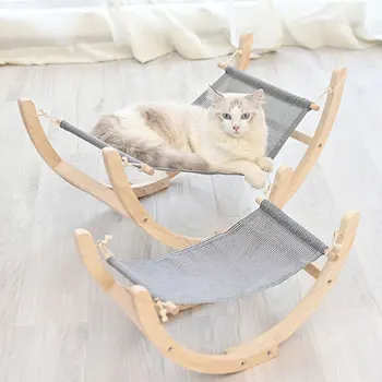 

S/L Cat Bed Solid Wooden Puppy Dog Bed for Pet Puppy Dog Kitten F Cat Hammock Durable Rocking Chair Rolling Swing Toy