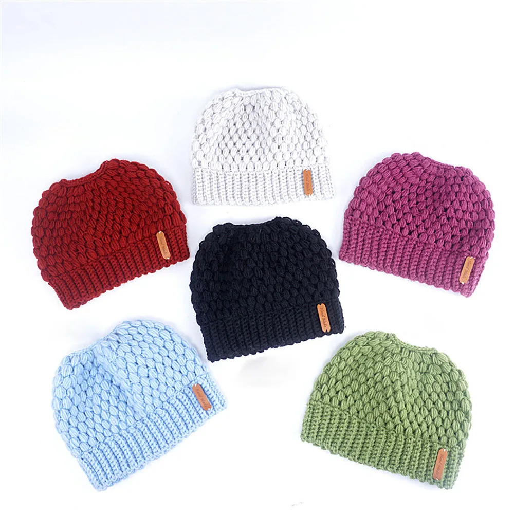 Gestrickte Beanie Mütze Mit Pferdeschwanzöffnung Für Damen_voghion.com