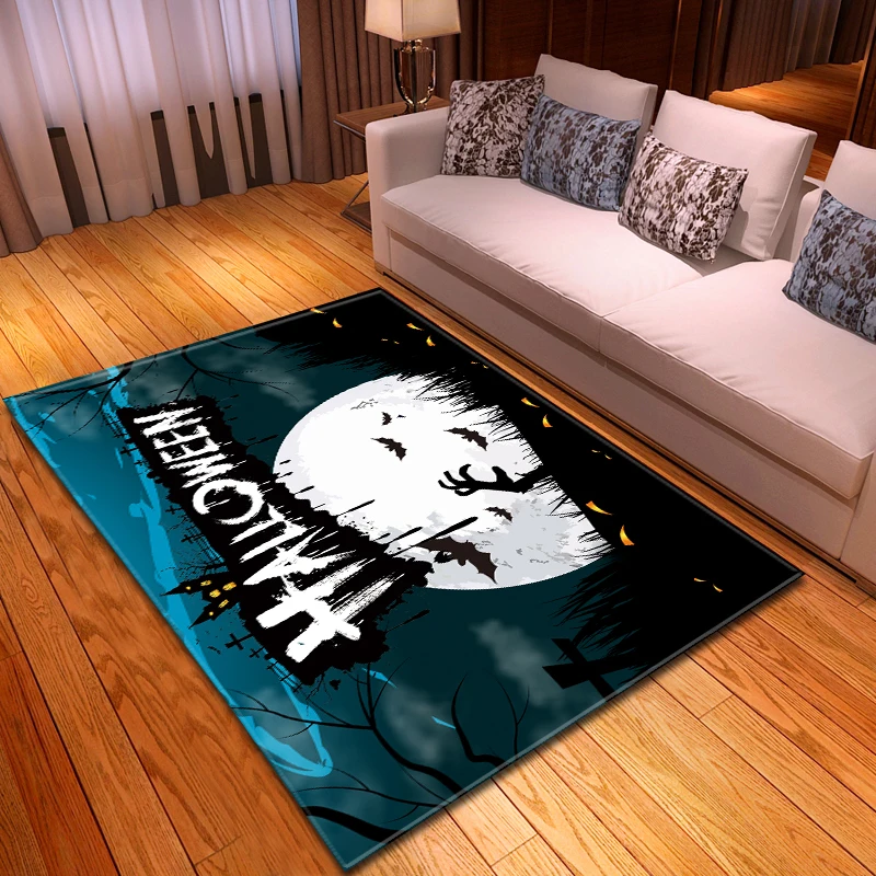 Ковер для Хэллоуина, фланелевые, Нескользящие, для гостиной, Декор, коврик для пола, ковры, ужасающие летучие мыши, Ночная Луна, большой ковер для гостиной