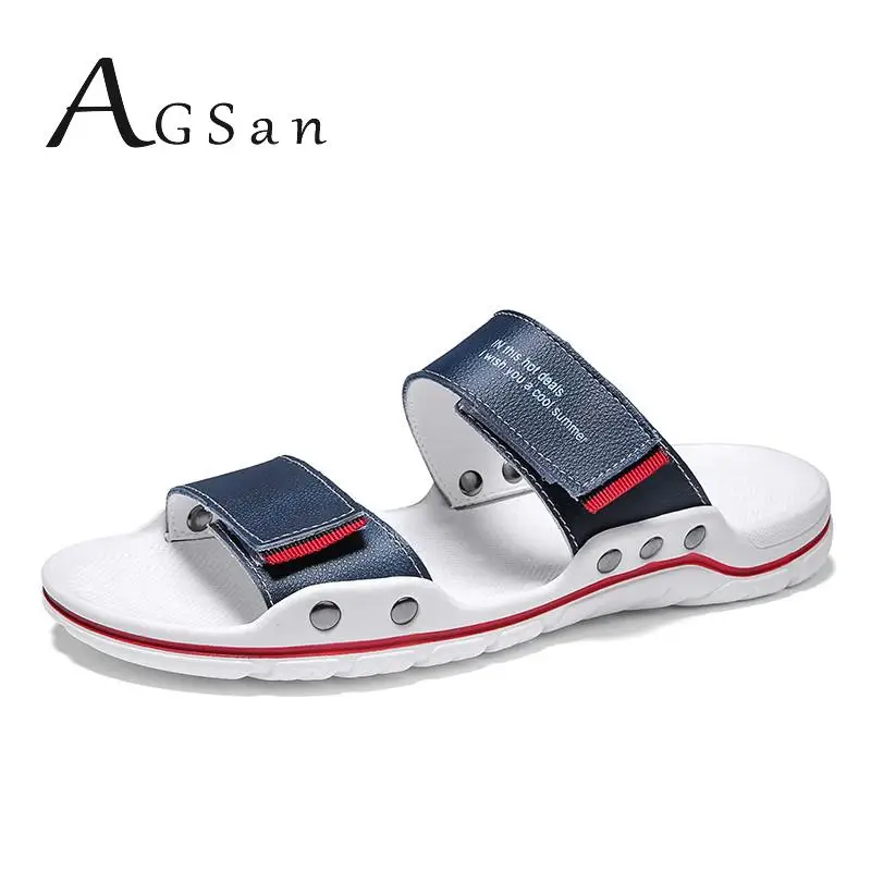 Zapatillas de verano para hombre, zapatos de piel auténtica para exteriores, chanclas suaves de talla grande 47, zapatillas informales, zapatos con conducción transpirable para playa