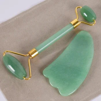 

Jade Roller Slim Face Massager Green Dongling Stone Pattern Anti-Wrinkle Cellulite Crystal Chakra Healing Scraping Tool Set Gift