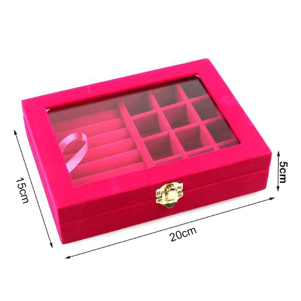 Velvet Jewelry Ring Earring Insert Display Cufflinks Organizer Box Wooden Flat Stackable Tray Holder Storage Showcase for Rings/