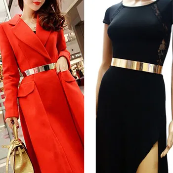 

Women Adjustable Vintage Elegant Waist Belt Metallic Bling Gold Silver For OL Lady Party Simple Belts