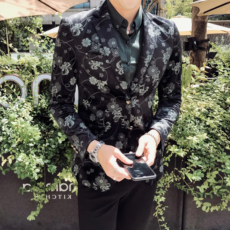 

Big Size 5xl 2020 Spring Wedding One Button Stylish Banquet Jacket Party Stage Singer Costume Homme Floral Blazer Men