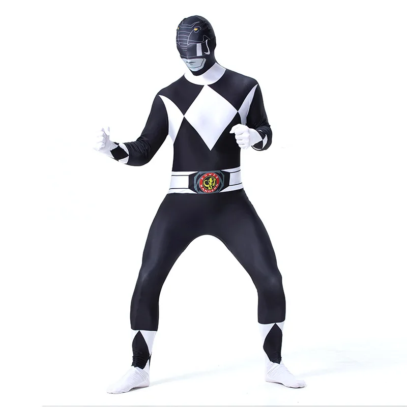 adult black Для взрослых и детей Zentai Tight power Ranger динозавры команда косплей костюм мальчик представление на Хэллоуин шоу аниме ролевые игры комбинезон - Цвет: adult black