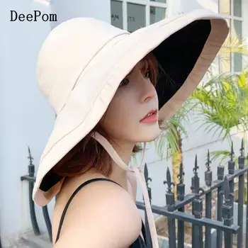 

DeePom Summer Hats For Women Big Wide Brim Beach Hat Large Ladies Sun Hat Foldable Sun Uv Protection Panama Hat Female Floppy