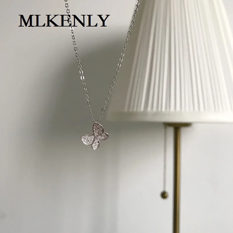 MLKENLY 925 Стерлинговое Серебро модный Индивидуальный тренд эльф Бабочка циркон ожерелье для женщин удача ювелирные изделия Новинка