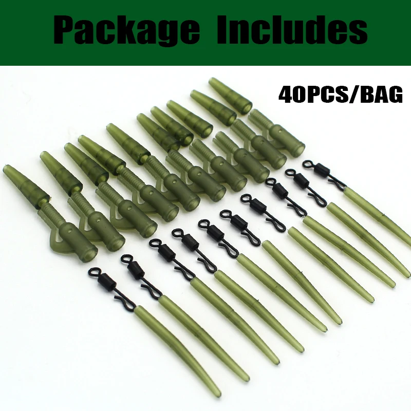 40PCS Carp Fishing Accessories Lead Clip Quick Change Swivel Tail Rubber  Anti Tangle Sleeves for Carp Rigs Coarse Fishing Tackle